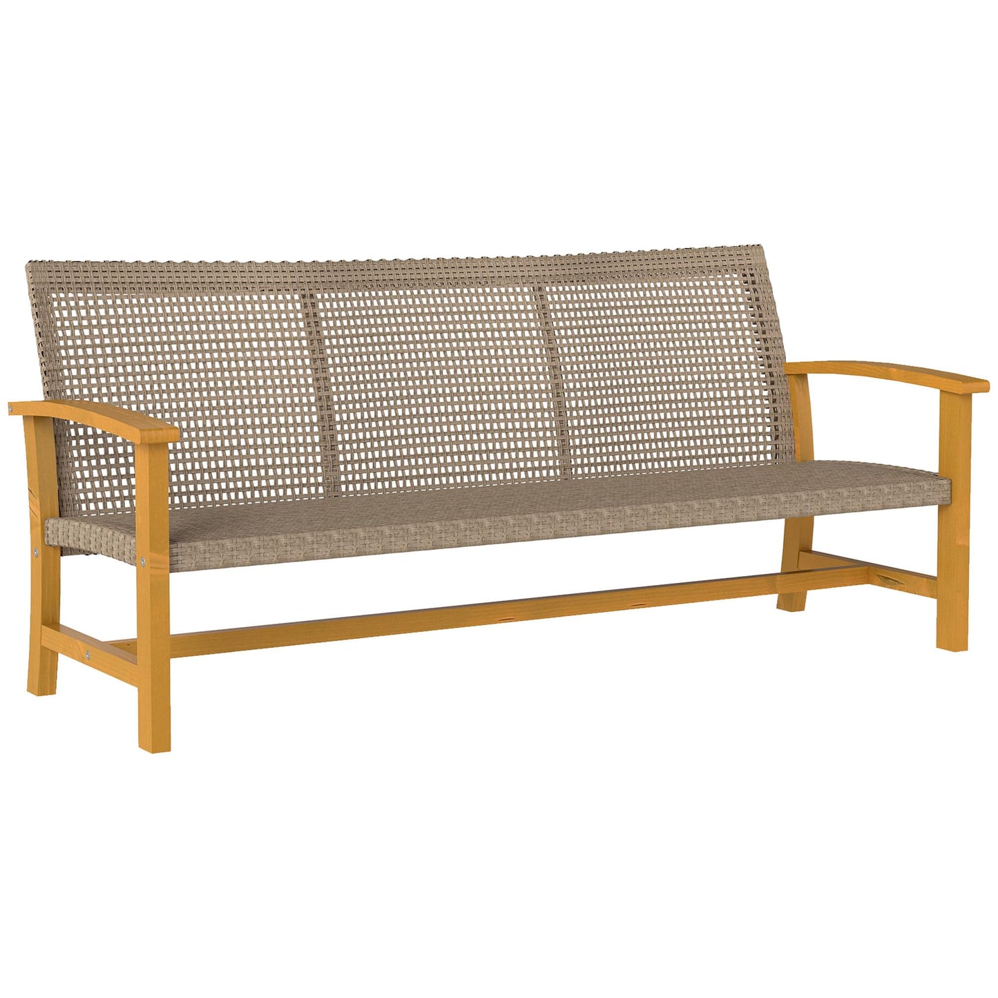 Outsunny Wicker Outdoor Couch, 3-Seat Rattan Outdoor Patio Sofa, 1000 lbs. Capacity, Acacia Wood Patio Furniture Couch with Steel Seat and Armrests for Backyard, Porch, Teak - CookCave