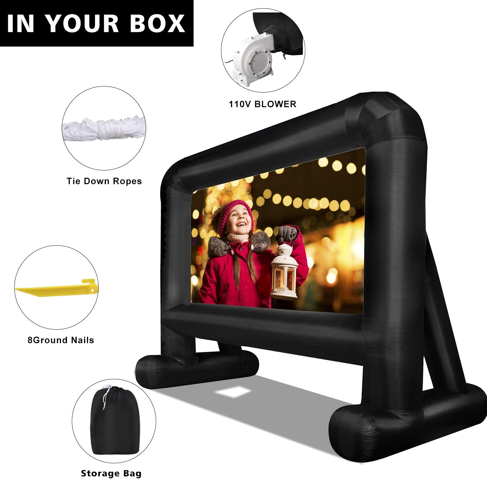 OUTTOY Inflatable/Blow Up Projection Screen with Quiet Fan and Storage Bag, Easy Set up, Mega for Outdoor, Backyard Movie Night, Theme Parties, Celebrations-16FT - CookCave