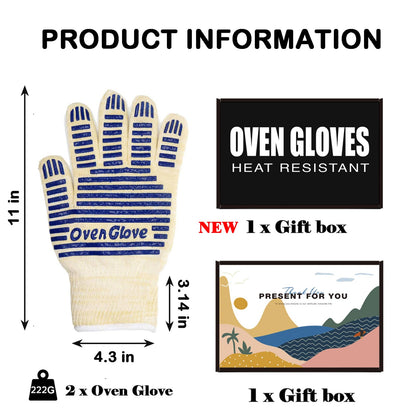 Oven Gloves, Heat Resistant 540 Degrees Grilling Gloves, Hot Surface Handler Non-Slip Silicone Oven Mitts with Fingers, BBQ Gloves for Cooking/Kitchen/Baking, Pack of 2 - CookCave