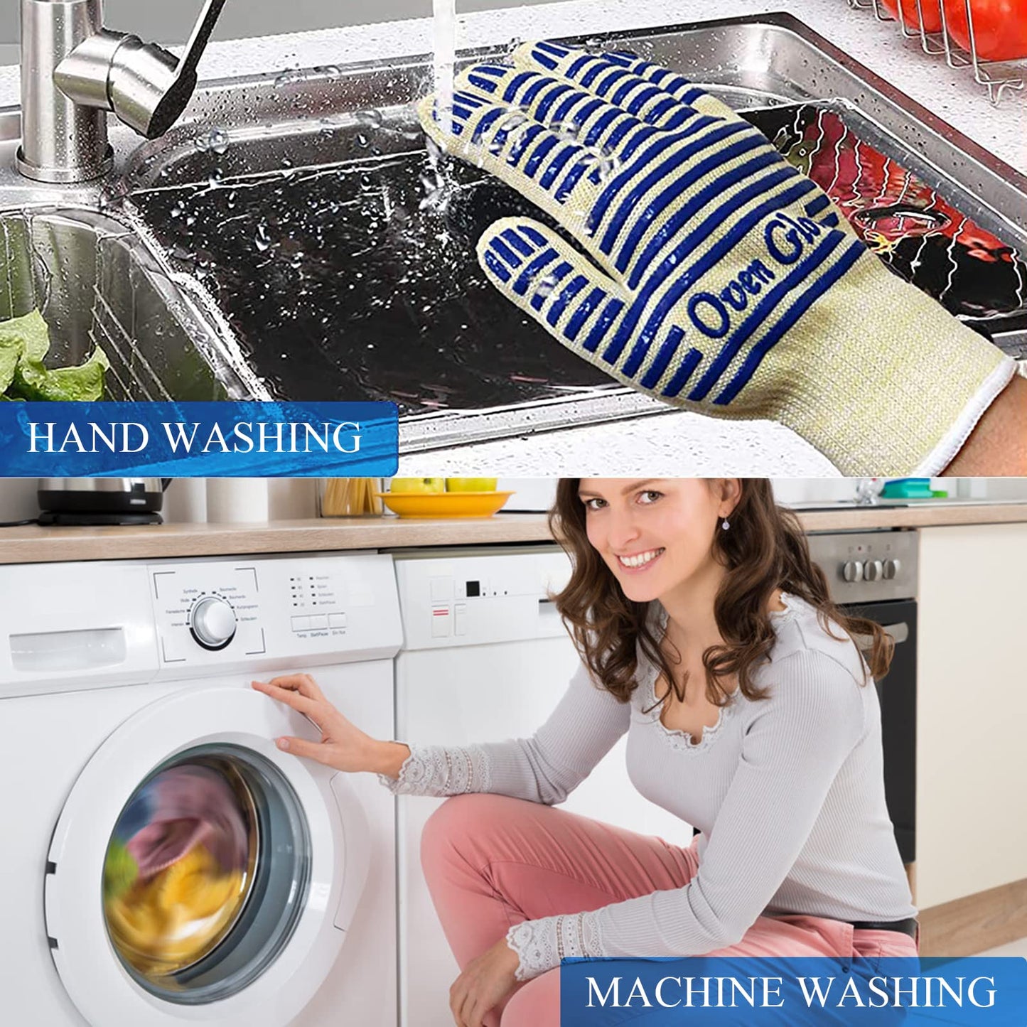 Oven Gloves, Heat Resistant 540 Degrees Grilling Gloves, Hot Surface Handler Non-Slip Silicone Oven Mitts with Fingers, BBQ Gloves for Cooking/Kitchen/Baking, Pack of 2 - CookCave