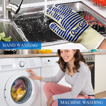 Oven Gloves, Heat Resistant 540 Degrees Grilling Gloves, Hot Surface Handler Non-Slip Silicone Oven Mitts with Fingers, BBQ Gloves for Cooking/Kitchen/Baking, Pack of 2 - CookCave