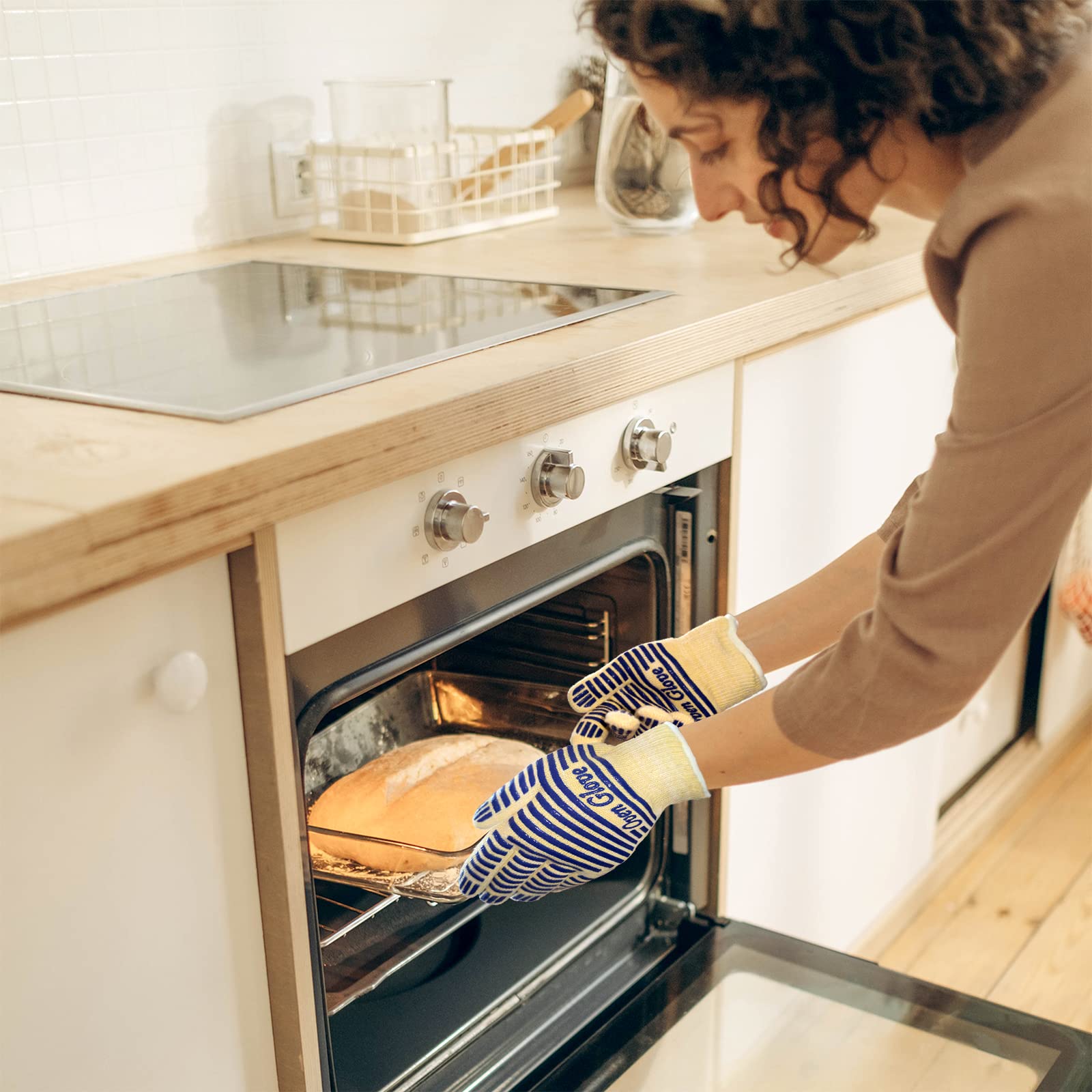 Oven Gloves, Heat Resistant 540 Degrees Grilling Gloves, Hot Surface Handler Non-Slip Silicone Oven Mitts with Fingers, BBQ Gloves for Cooking/Kitchen/Baking, Pack of 2 - CookCave