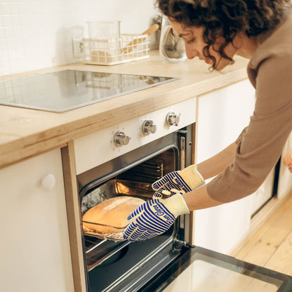 Oven Gloves, Heat Resistant 540 Degrees Grilling Gloves, Hot Surface Handler Non-Slip Silicone Oven Mitts with Fingers, BBQ Gloves for Cooking/Kitchen/Baking, Pack of 2 - CookCave