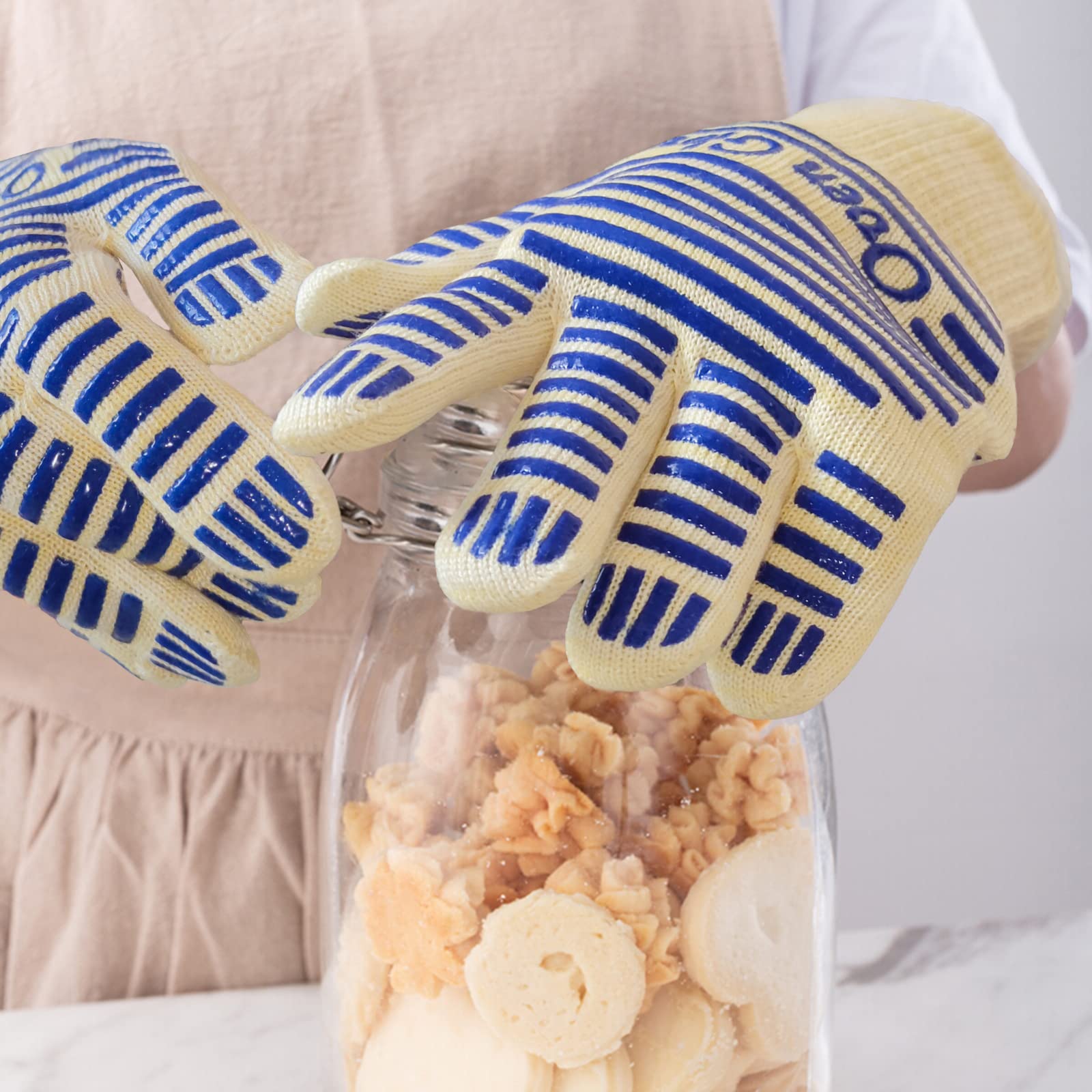 Oven Gloves, Heat Resistant 540 Degrees Grilling Gloves, Hot Surface Handler Non-Slip Silicone Oven Mitts with Fingers, BBQ Gloves for Cooking/Kitchen/Baking, Pack of 2 - CookCave