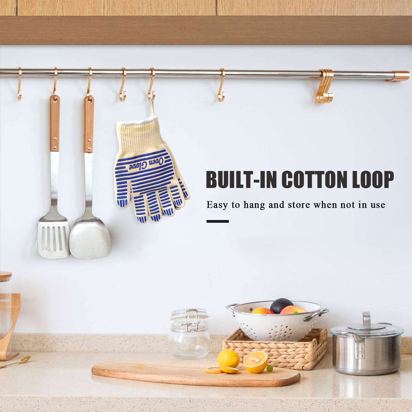 Oven Gloves, Heat Resistant 540 Degrees Grilling Gloves, Hot Surface Handler Non-Slip Silicone Oven Mitts with Fingers, BBQ Gloves for Cooking/Kitchen/Baking, Pack of 2 - CookCave