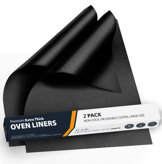 Oven Liners for Bottom of Oven - 2 Pack Large Heavy Duty Mats, 17”x25” Non-Stick Reusable Liner for Electric, Gas, Toaster Ovens, Grills - BPA & PFOA Free Kitchen Accessory to Keep Oven Clean (Black) - CookCave