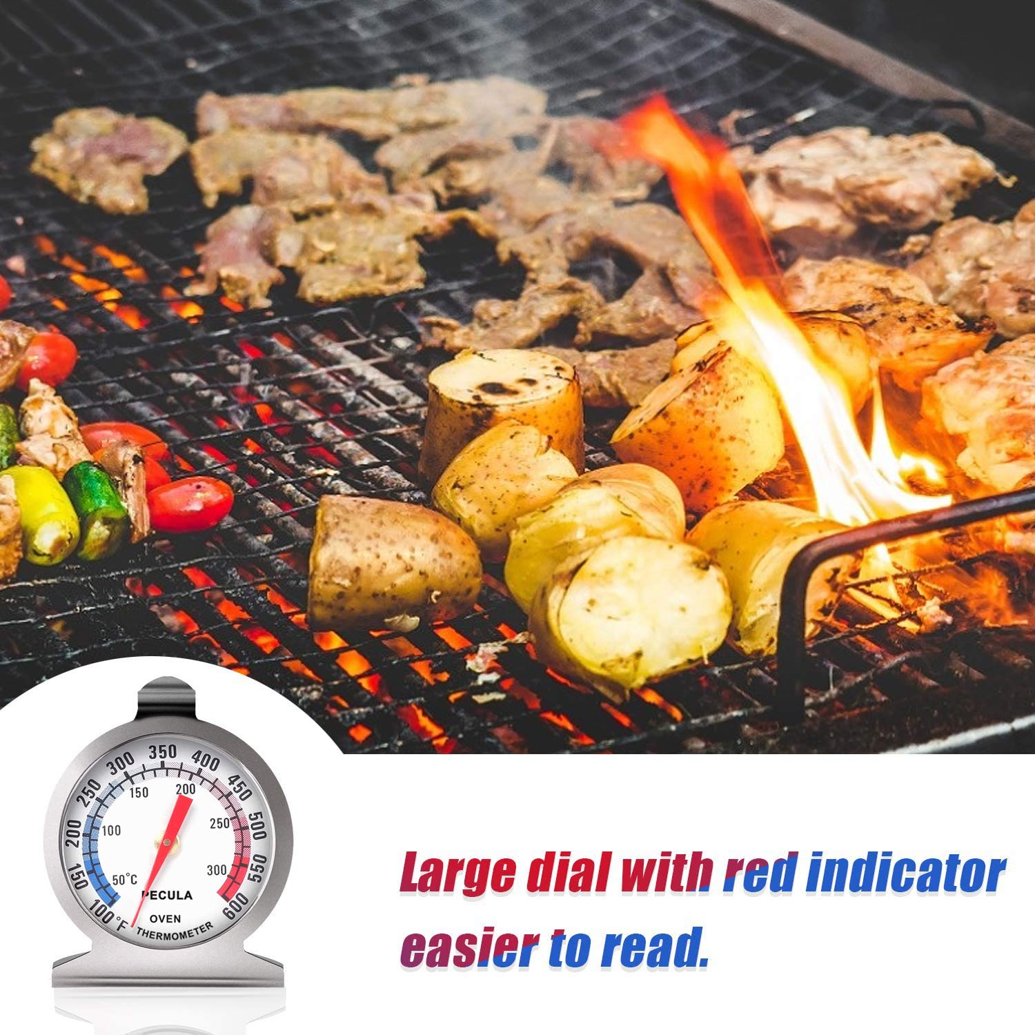 Oven Thermometer 50-300°C/100-600°F, Oven Grill Fry Chef Smoker Analog Thermometer Instant Read Stainless Steel Kitchen Cooking Thermometer - CookCave