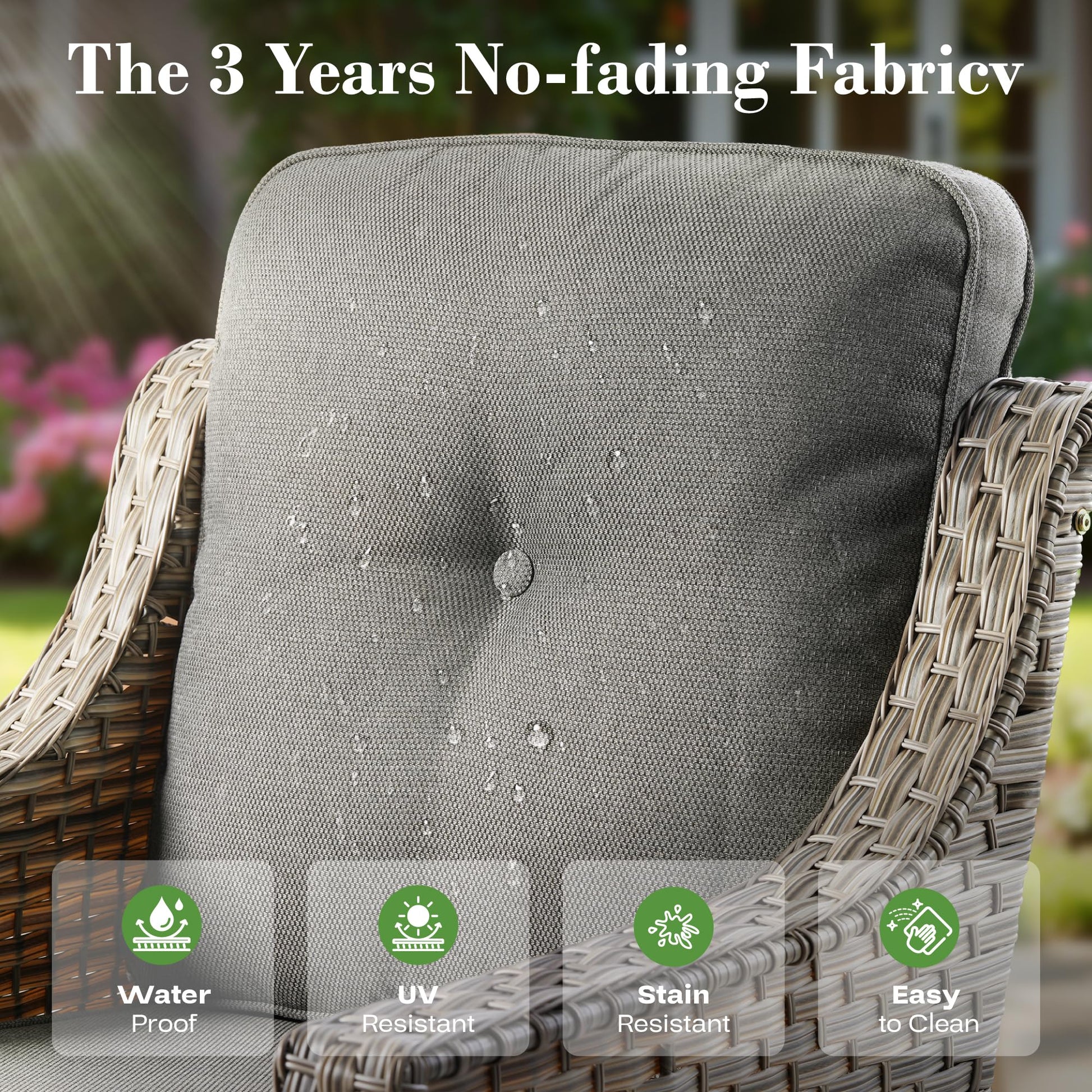ovios 5 Piece Outdoor Patio Furniture with 3 Seat Sofa,Rattan Wicker Coversation Set with Swivel Rocking Chair,Balcony Sofa Set with Shiny Table for Outside Porch Backyard Pool,Dark Grey - CookCave