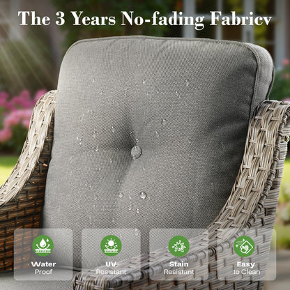 ovios 5 Piece Outdoor Patio Furniture with 3 Seat Sofa,Rattan Wicker Coversation Set with Swivel Rocking Chair,Balcony Sofa Set with Shiny Table for Outside Porch Backyard Pool,Dark Grey - CookCave