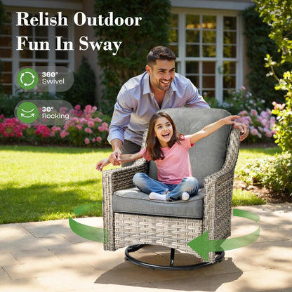 ovios 5 Piece Outdoor Patio Furniture with 3 Seat Sofa,Rattan Wicker Coversation Set with Swivel Rocking Chair,Balcony Sofa Set with Shiny Table for Outside Porch Backyard Pool,Dark Grey - CookCave