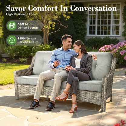 ovios 5 Piece Outdoor Patio Furniture with 3 Seat Sofa,Rattan Wicker Coversation Set with Swivel Rocking Chair,Balcony Sofa Set with Shiny Table for Outside Porch Backyard Pool,Dark Grey - CookCave