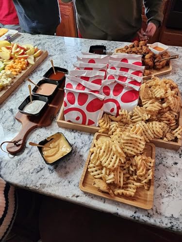 PAFREWOG Bamboo Serving Trays Charcuterie Platter 16.5"x11.8"（42x30cm with Handle, Set Includes 1xHexagon 12.5"(32cm)+1xSquare 7.8"(20cm)+1xSquare 5.9"(15cm) Small Plates for Family Dinner - CookCave