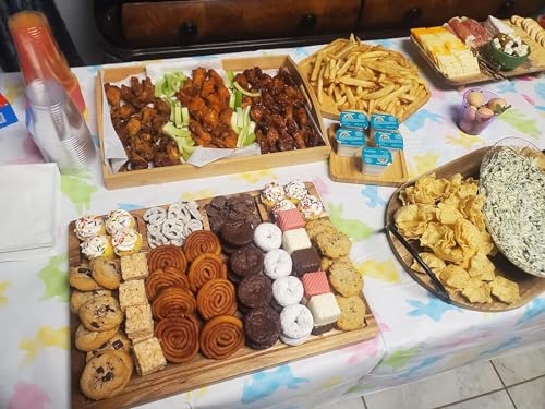 PAFREWOG Bamboo Serving Trays Charcuterie Platter 16.5"x11.8"（42x30cm with Handle, Set Includes 1xHexagon 12.5"(32cm)+1xSquare 7.8"(20cm)+1xSquare 5.9"(15cm) Small Plates for Family Dinner - CookCave