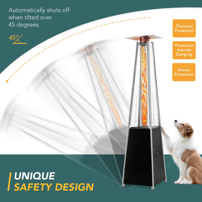 Pamapic Patio Heater with Cover, 48,000 BTU Pyramid Flame Outdoor Heater Quartz Glass Tube Propane - CookCave