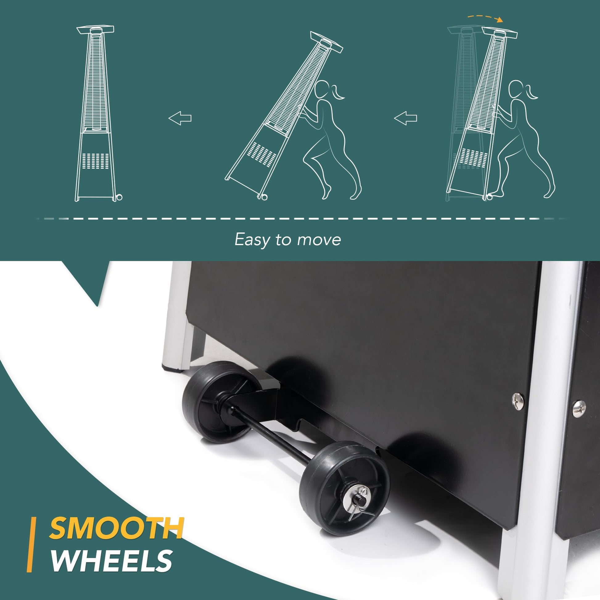 Pamapic Patio Heater with Cover, 48,000 BTU Pyramid Flame Outdoor Heater Quartz Glass Tube Propane - CookCave