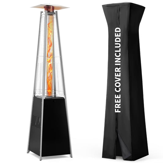 Pamapic Patio Heater with Cover, 48,000 BTU Pyramid Flame Outdoor Heater Quartz Glass Tube Propane - CookCave