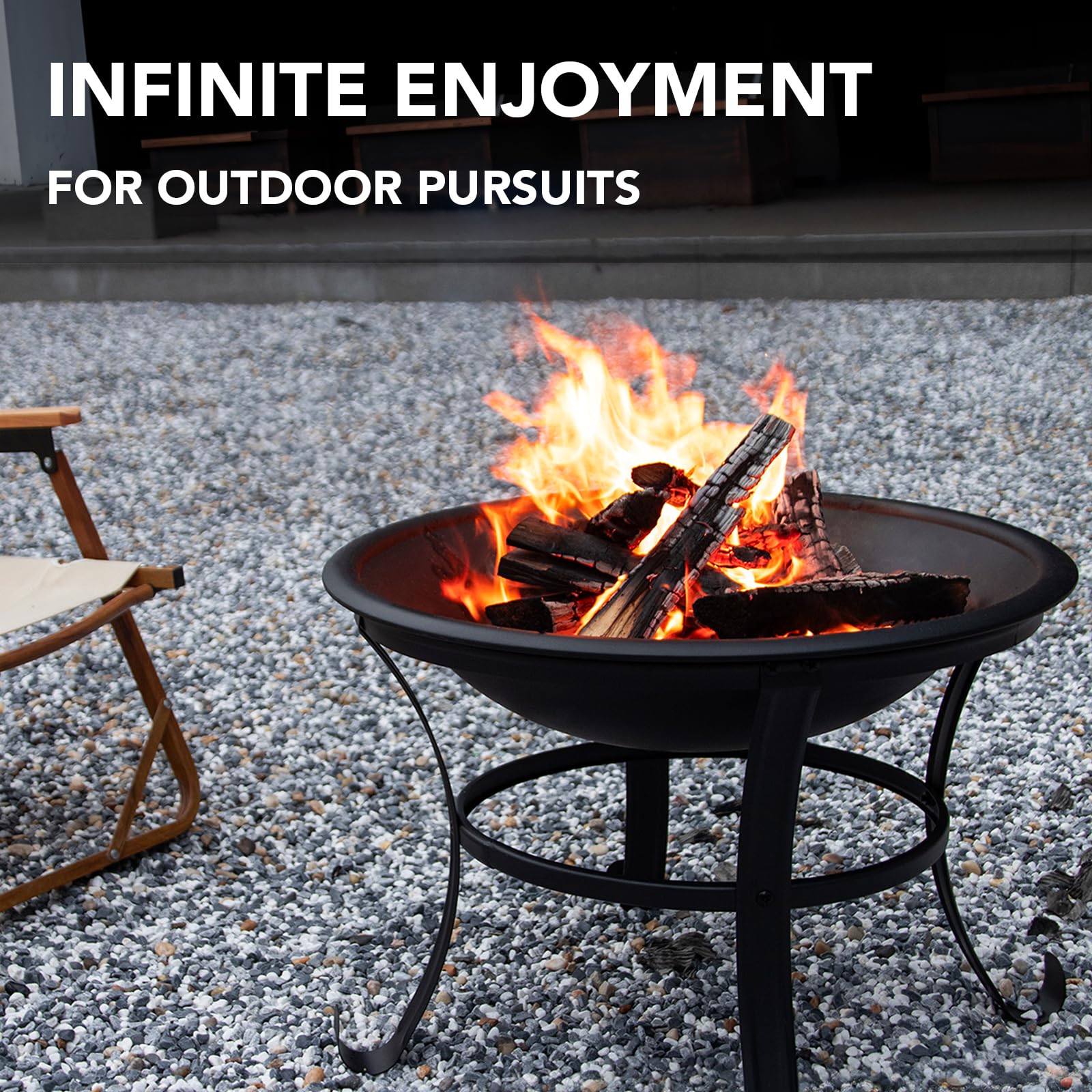 Panovue 22 in Firepit for Outside Outdoor Small Fire Pit,Durable Firepit with Mesh Lid,Log Grate,and Fire Poker,Fire Pit for Outside Backyard.Deck.Camping and Picnic - CookCave