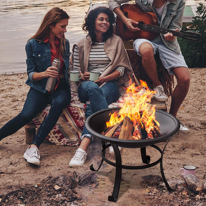 Panovue 22 in Firepit for Outside Outdoor Small Fire Pit,Durable Firepit with Mesh Lid,Log Grate,and Fire Poker,Fire Pit for Outside Backyard.Deck.Camping and Picnic - CookCave