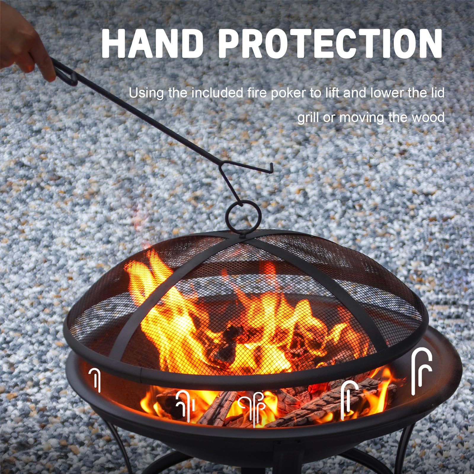Panovue 22 in Firepit for Outside Outdoor Small Fire Pit,Durable Firepit with Mesh Lid,Log Grate,and Fire Poker,Fire Pit for Outside Backyard.Deck.Camping and Picnic - CookCave