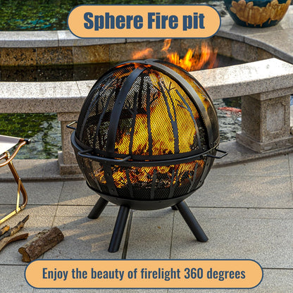 Panovue 35 Inch Wood Burning Fire Pit with BBQ Grill, Heavy Duty Fire Pits Ball for Outside with Spark Screen & Removable Ash Pan, Outdoor firepit & Fireplace for Bonfire in Garden, Yard - CookCave