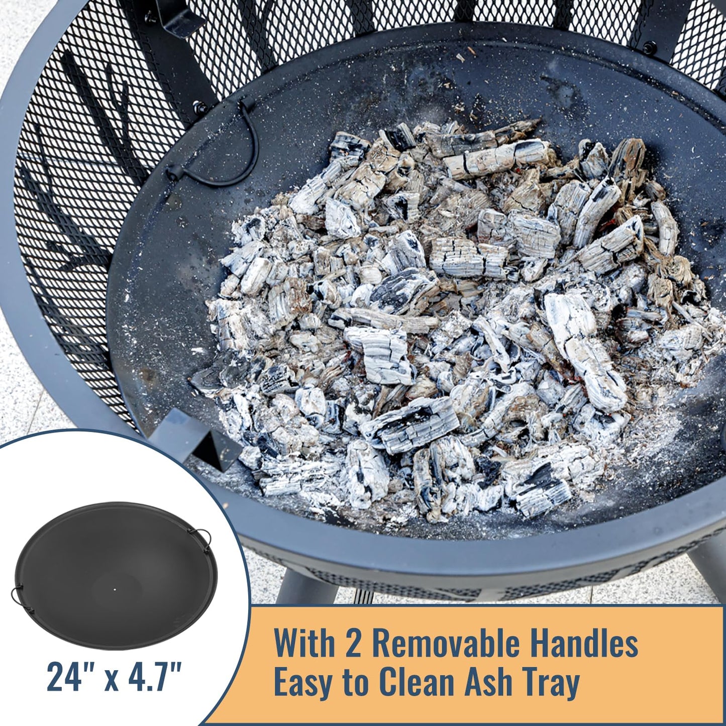 Panovue 35 Inch Wood Burning Fire Pit with BBQ Grill, Heavy Duty Fire Pits Ball for Outside with Spark Screen & Removable Ash Pan, Outdoor firepit & Fireplace for Bonfire in Garden, Yard - CookCave