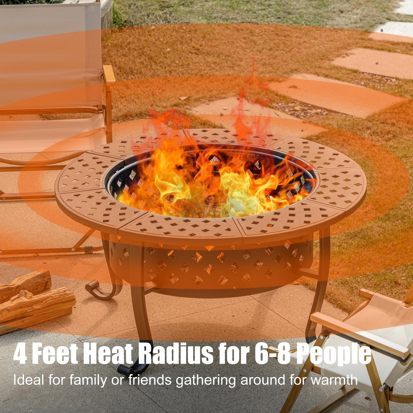Panovue 36 Inch Fire Pit with 2 BBQ Grills, Wood Burning Fire Pits for Outside with Lid & Fire Poker, BBQ& Outdoor Firepit & Round Metal Table 3 in 1 for Patio, Picnic, Party - CookCave