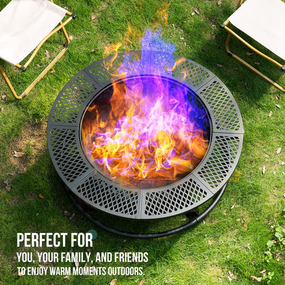 Panovue 36 Inch Fire Pit with Grill, Wood Burning Fire Pits for Outside with Lid& Fire Poker, Round Metal Firepit Table 3 in 1 with Cooking Grate,Outdoor Firepits for Yard Patio Bonfire Camping,Black - CookCave