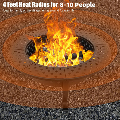 Panovue 42 Inch Fire Pit with 2 BBQ Grills, Wood Burning Fire Pits for Outside with Lid & Fire Poker, BBQ& Outdoor Firepit & Round Metal Table 3 in 1 for Patio, Picnic, Party - CookCave