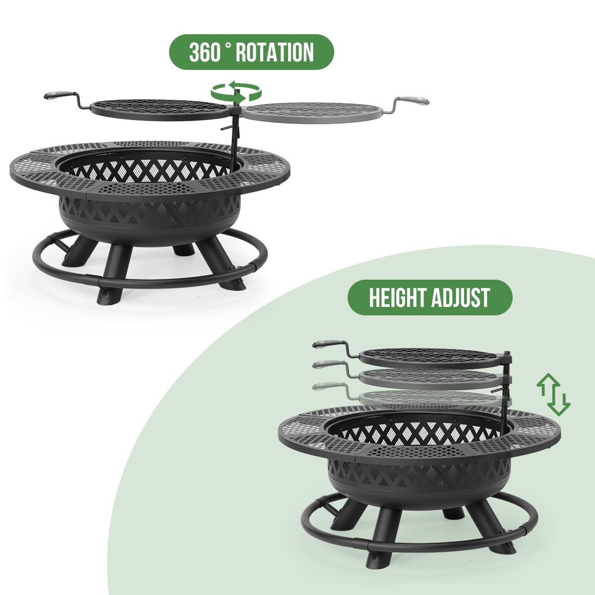 Panovue 42 Inch Outdoor Fire Pit with Grill, Large Firepit Table for Outside, Metal Round Firepits with Lid&Fire Poker,3 in 1 Wood Burning Fire Pits & Outdoor Fireplaces for Backyard,Patio(Black) - CookCave