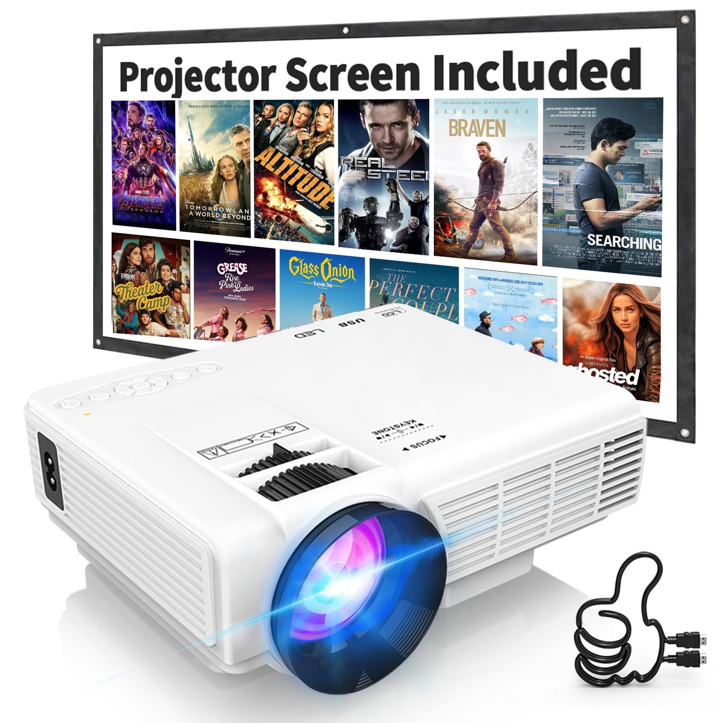 PANSEBA Projector with Two-way Bluetooth, Mini Projector with Projector Screen, Full HD 1080P Portable Video Projector, Home Movie Projector Compatible with HDMI/USB/Smartphone - CookCave