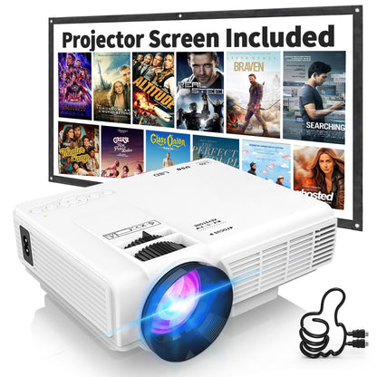 PANSEBA Projector with Two-way Bluetooth, Mini Projector with Projector Screen, Full HD 1080P Portable Video Projector, Home Movie Projector Compatible with HDMI/USB/Smartphone - CookCave