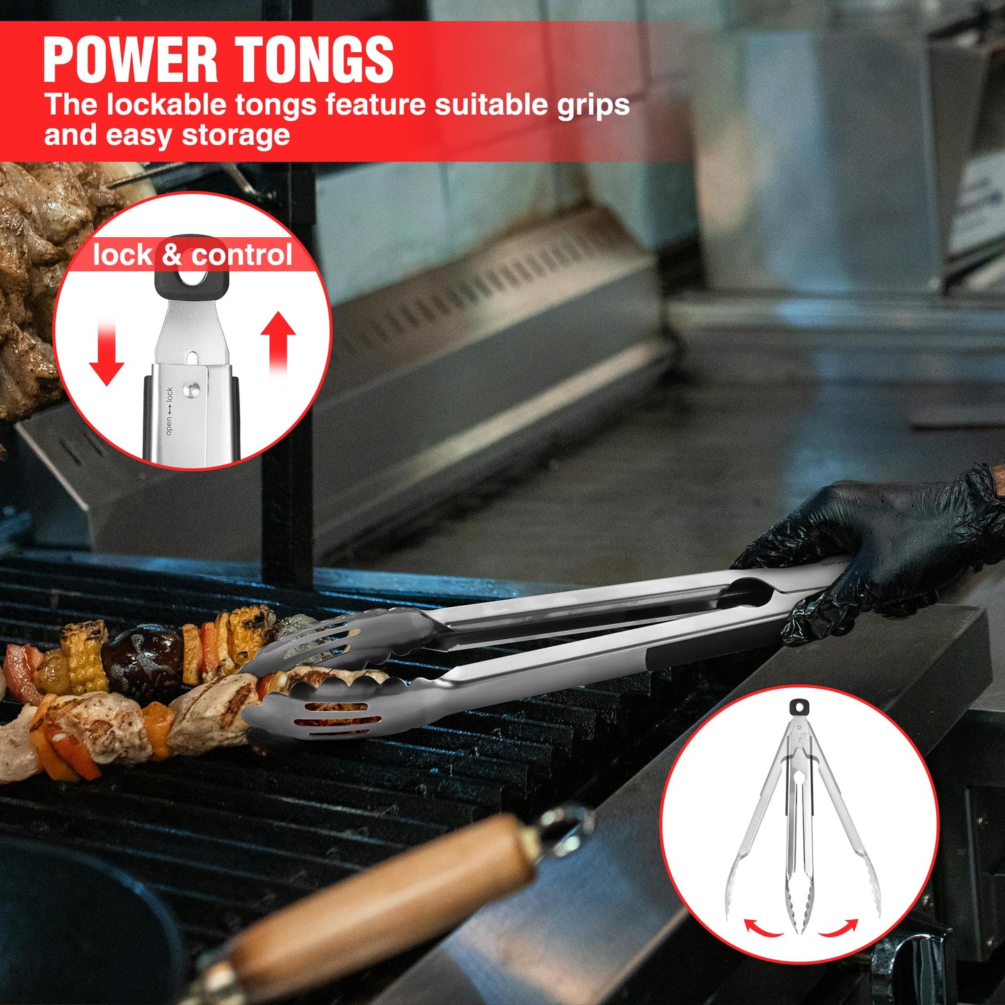 PARGRILL Grill Accessories Heavy Duty BBQ Set Gifts for Men/Women - Premium Stainless Steel Spatula, Fork, Brush & Tongs, Barbecue Utensils Tool Kit Gift for Grilling Lover Outdoor - CookCave