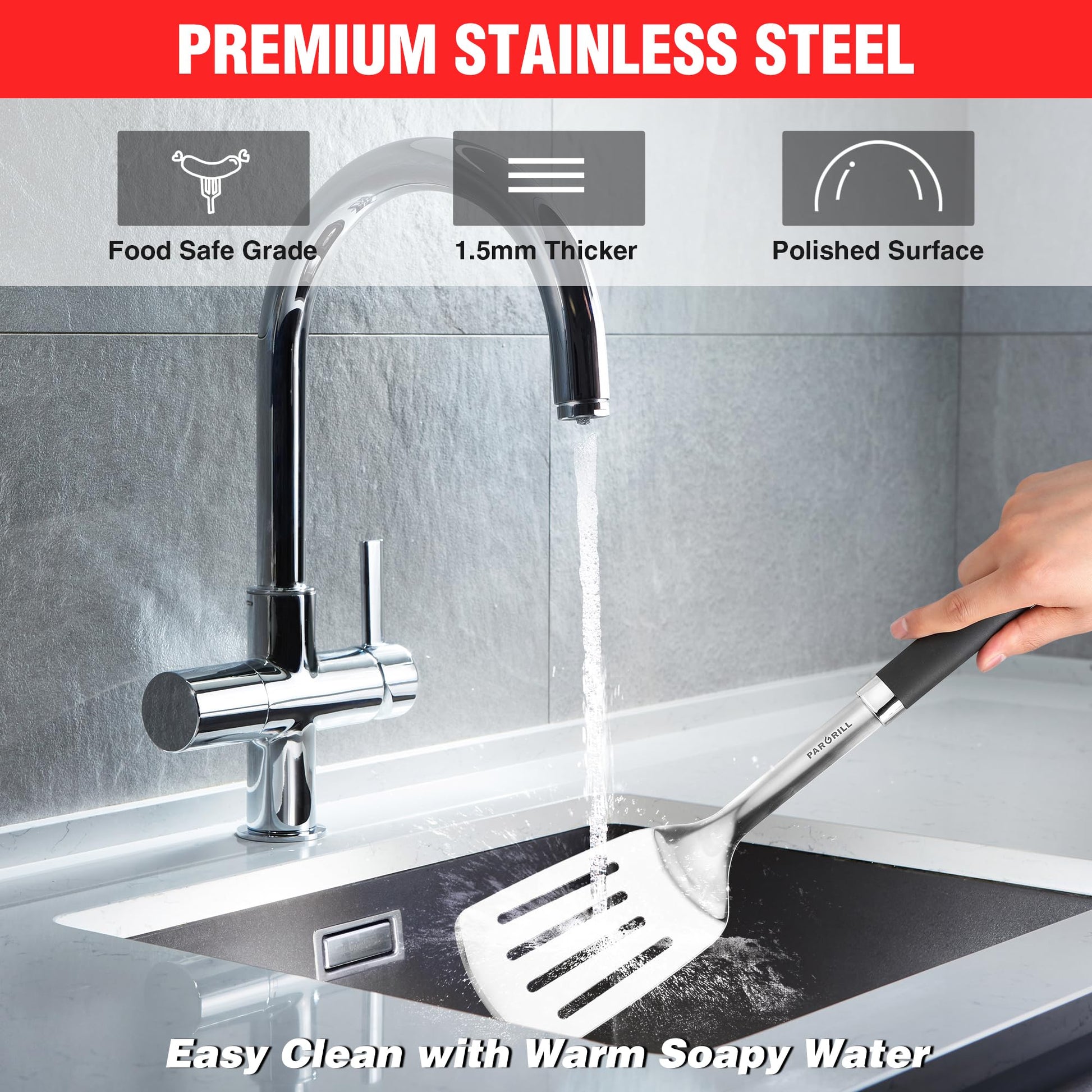 PARGRILL Grill Accessories Heavy Duty BBQ Set Gifts for Men/Women - Premium Stainless Steel Spatula, Fork, Brush & Tongs, Barbecue Utensils Tool Kit Gift for Grilling Lover Outdoor - CookCave