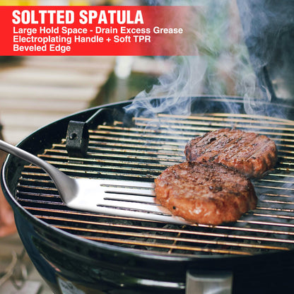 PARGRILL Grill Accessories Heavy Duty BBQ Set Gifts for Men/Women - Premium Stainless Steel Spatula, Fork, Brush & Tongs, Barbecue Utensils Tool Kit Gift for Grilling Lover Outdoor - CookCave