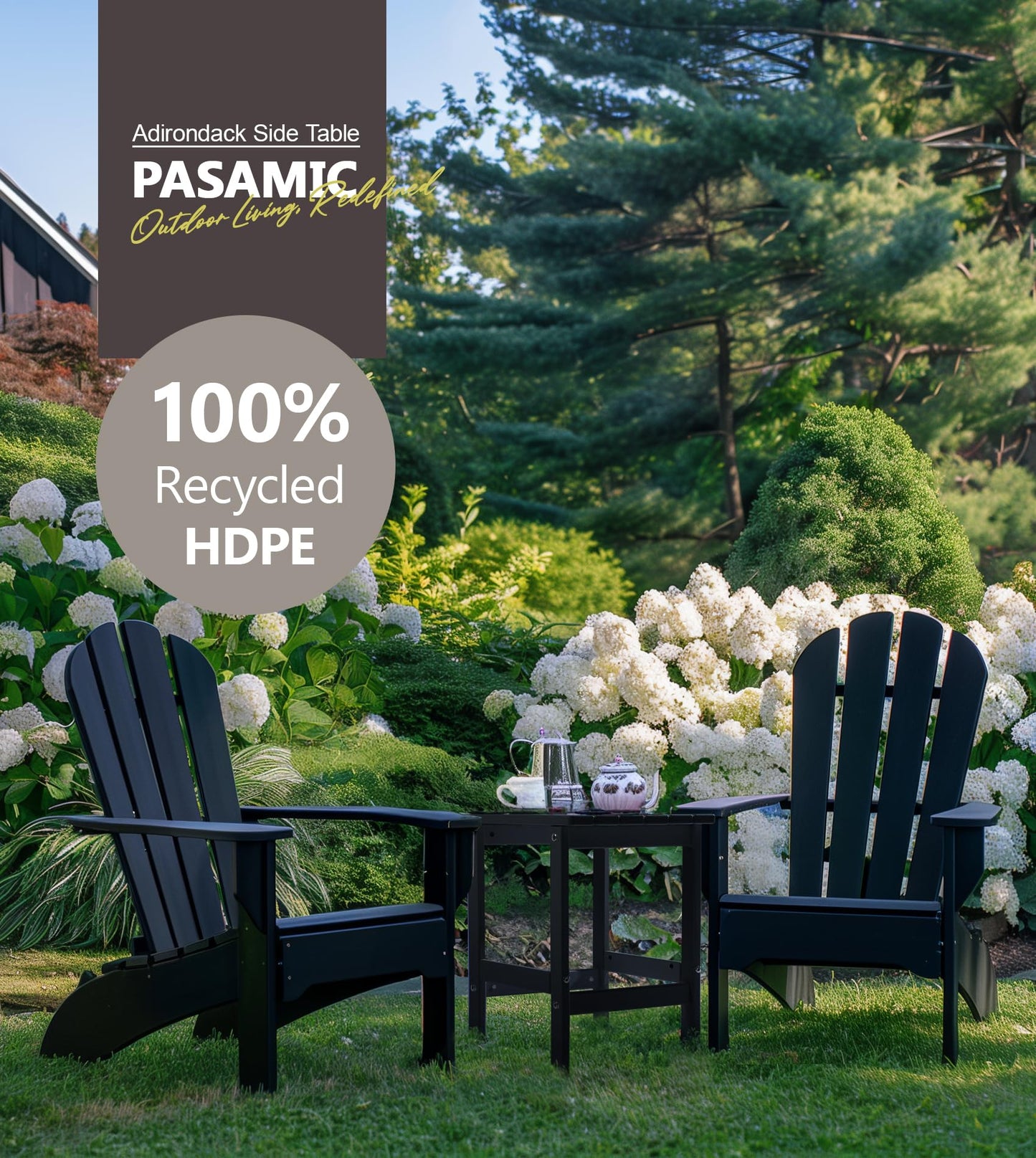 PASAMIC Adirondack Square Side Table, HDPE Outdoor Side Tables, Weather Resistant End Table for Patio, Backyard, Pool, Indoor Companion, Beach, Easy Maintenance (Black) - CookCave