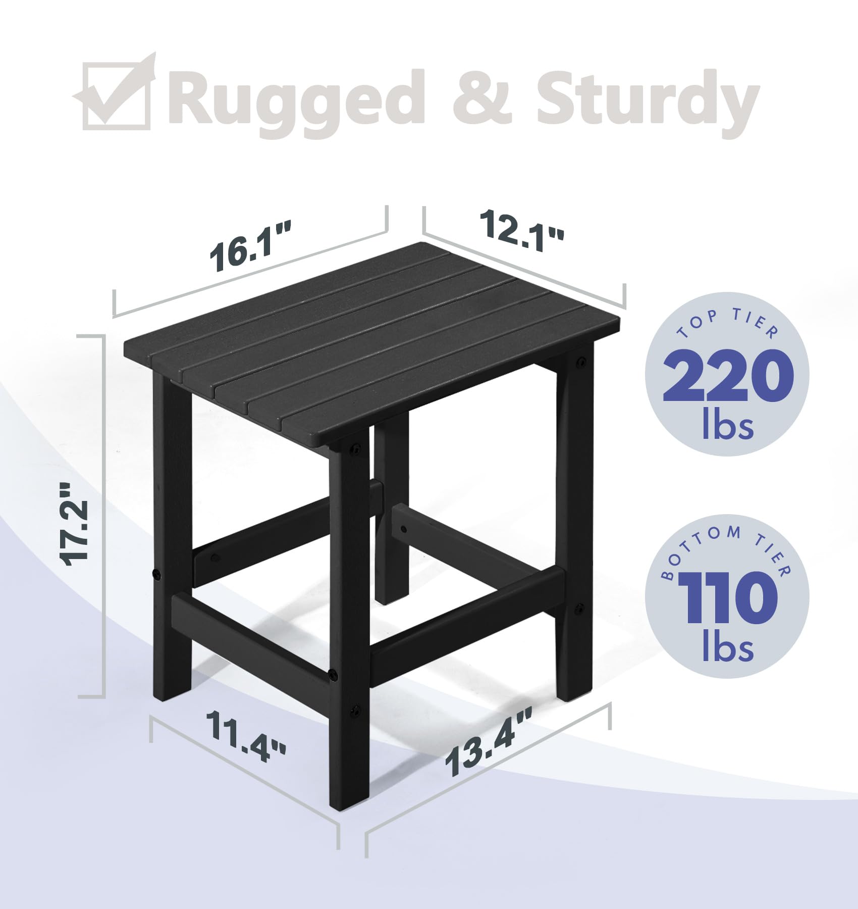 PASAMIC Adirondack Square Side Table, HDPE Outdoor Side Tables, Weather Resistant End Table for Patio, Backyard, Pool, Indoor Companion, Beach, Easy Maintenance (Black) - CookCave