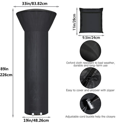 Patio Heater Covers with Zipper and Storage Bag,Waterproof,Dustproof,Wind-Resistant,Sunlight-Resistant,Snow-Resistant,Black,89'' Height x 33" Dome x 19" Base - CookCave