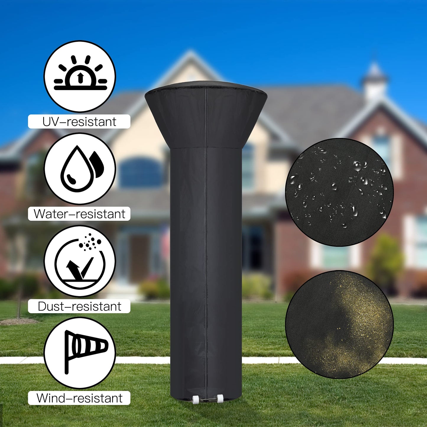 Patio Heater Covers with Zipper and Storage Bag,Waterproof,Dustproof,Wind-Resistant,Sunlight-Resistant,Snow-Resistant,Black,89'' Height x 33" Dome x 19" Base - CookCave