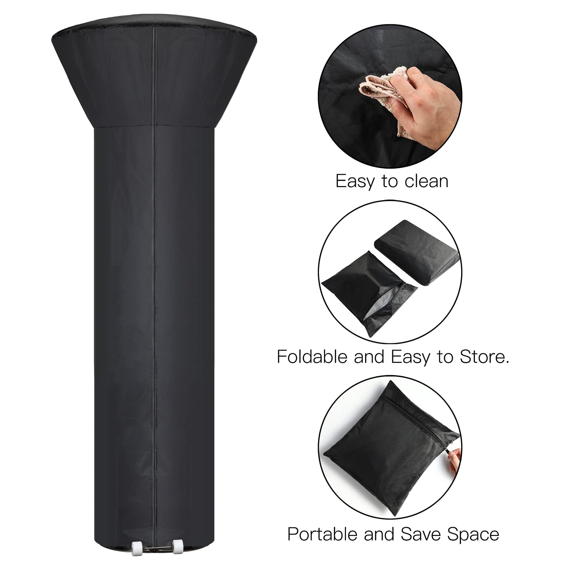Patio Heater Covers with Zipper and Storage Bag,Waterproof,Dustproof,Wind-Resistant,Sunlight-Resistant,Snow-Resistant,Black,89'' Height x 33" Dome x 19" Base - CookCave