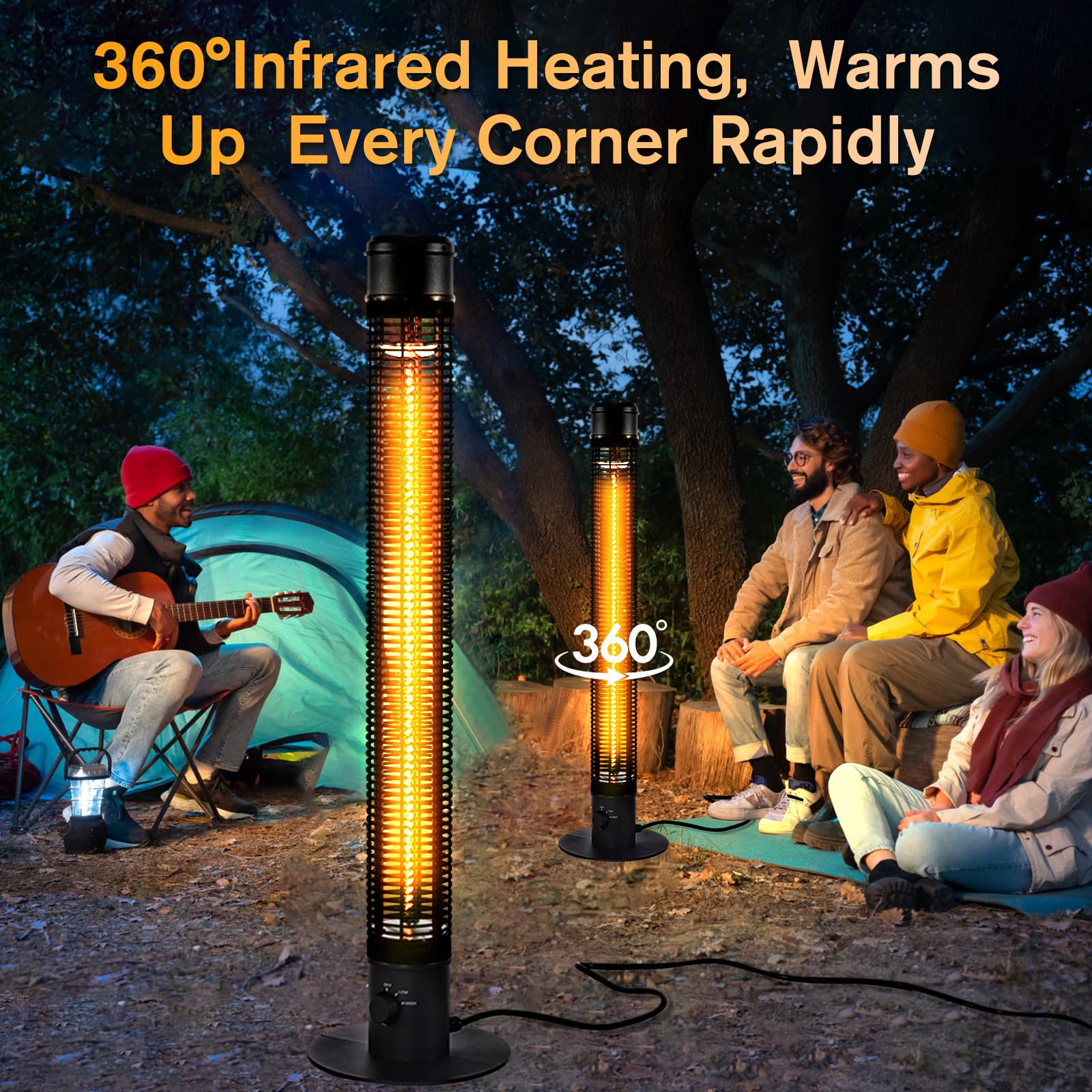 Patio Heaters for Outdoor Use, 45" 1500W Outdoor Electric Heaters, Large Standing Infrared Outdoor Heaters for Patio, Carbon Fiber Radiant Heater for Yard, Garage, Home - CookCave