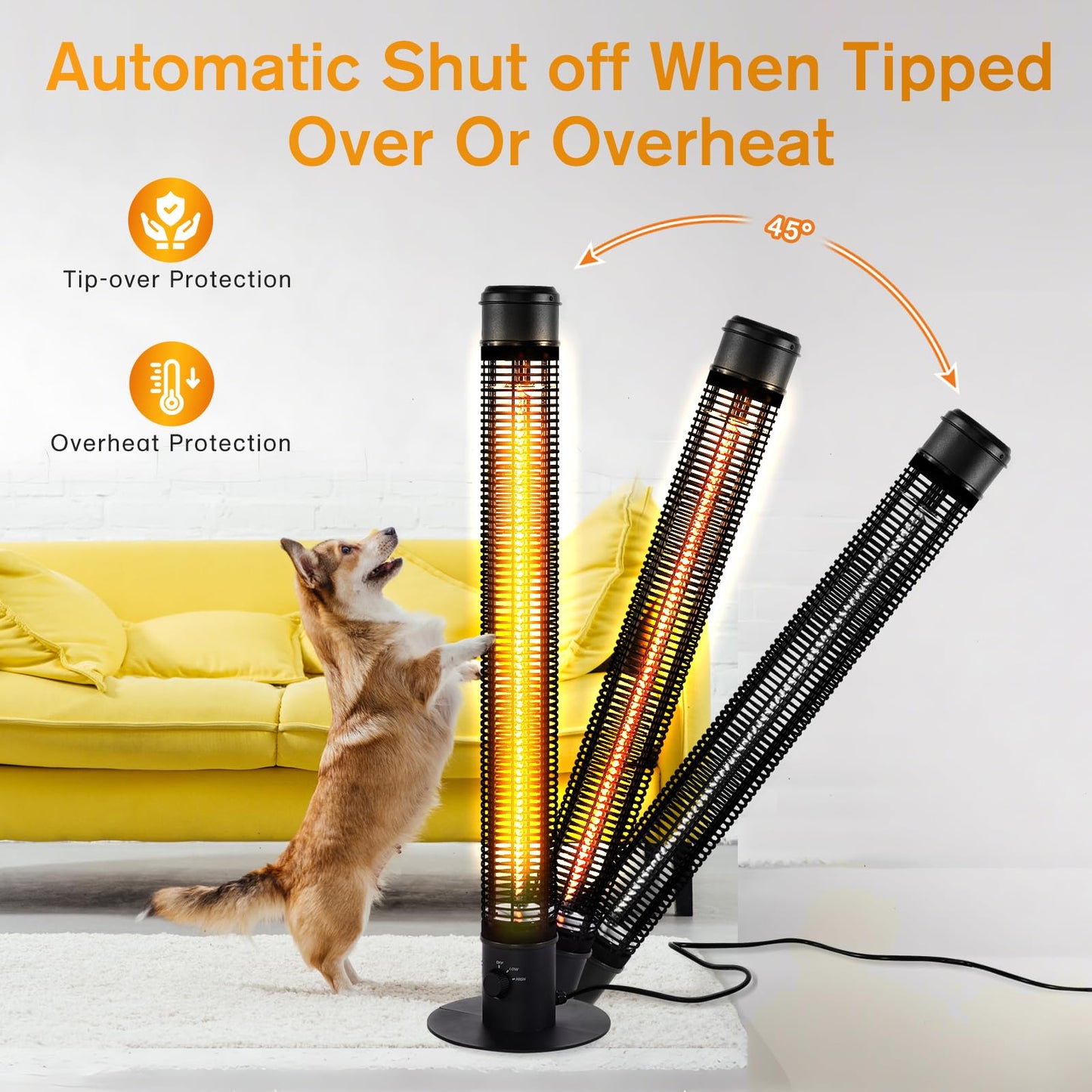 Patio Heaters for Outdoor Use, 45" 1500W Outdoor Electric Heaters, Large Standing Infrared Outdoor Heaters for Patio, Carbon Fiber Radiant Heater for Yard, Garage, Home - CookCave