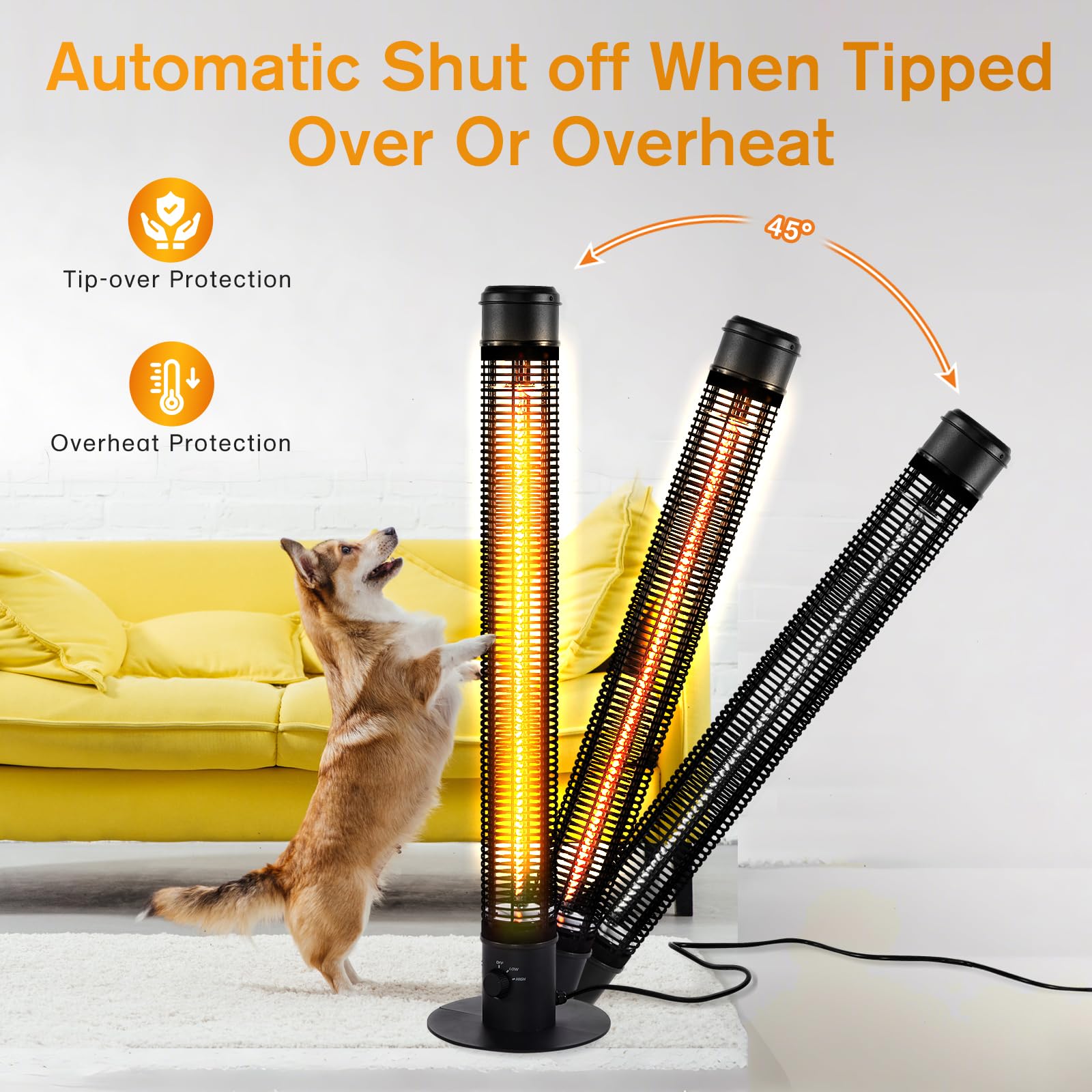 Patio Heaters for Outdoor Use, 45" 1500W Outdoor Electric Heaters, Large Standing Infrared Outdoor Heaters for Patio, Carbon Fiber Radiant Heater for Yard, Garage, Home - CookCave