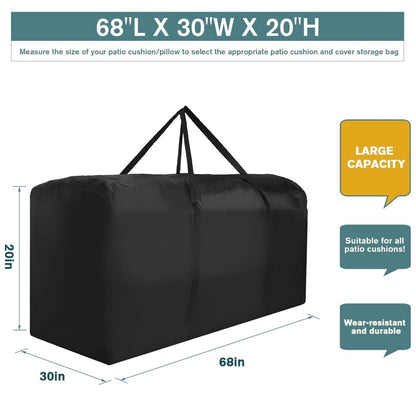 Patio Waterproof Extra Large Protective Zippered Outdoor Cushion Furniture Storage Bag with Handles, 68in L x 30in W x 20in H (1 Pack) - CookCave