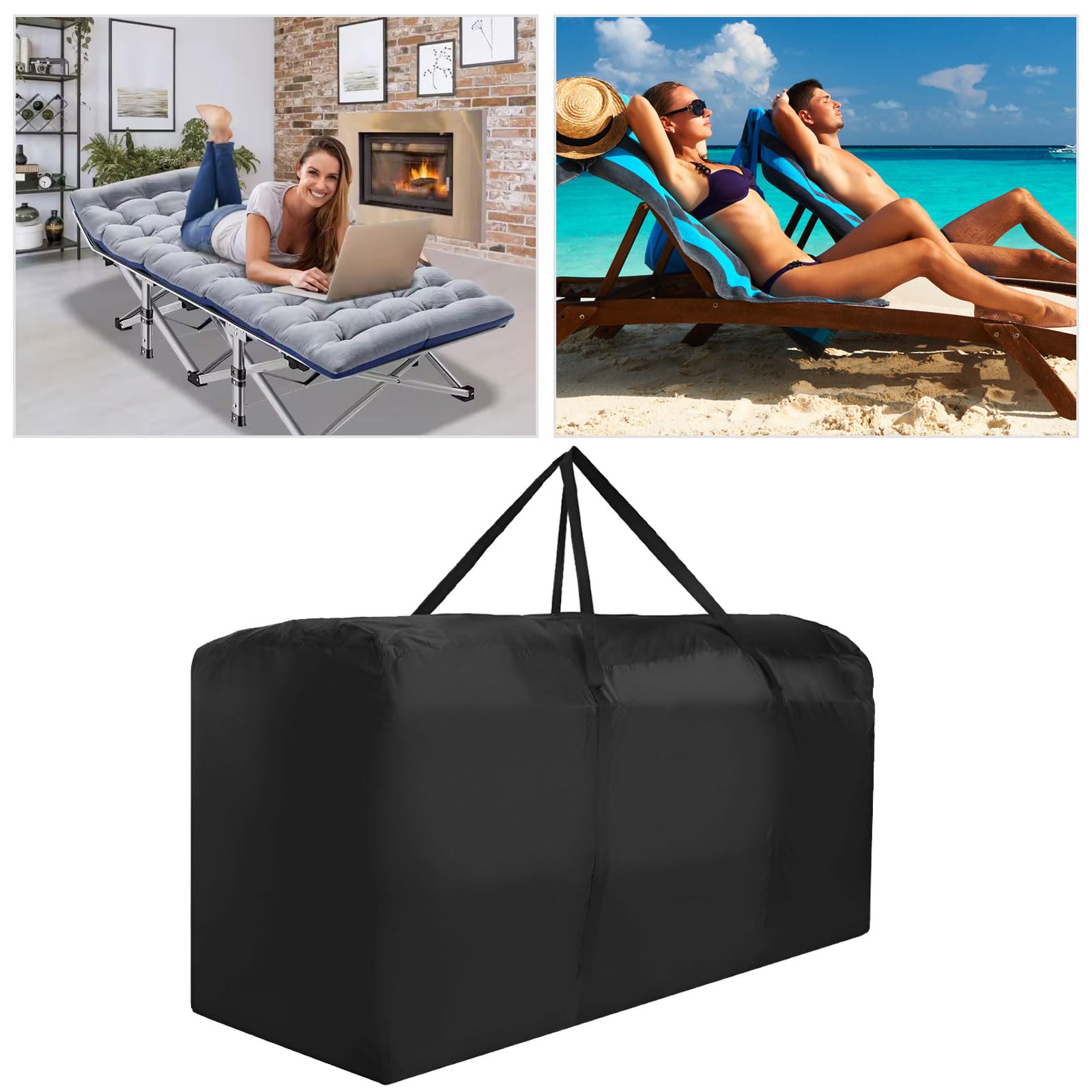Patio Waterproof Extra Large Protective Zippered Outdoor Cushion Furniture Storage Bag with Handles, 68in L x 30in W x 20in H (1 Pack) - CookCave