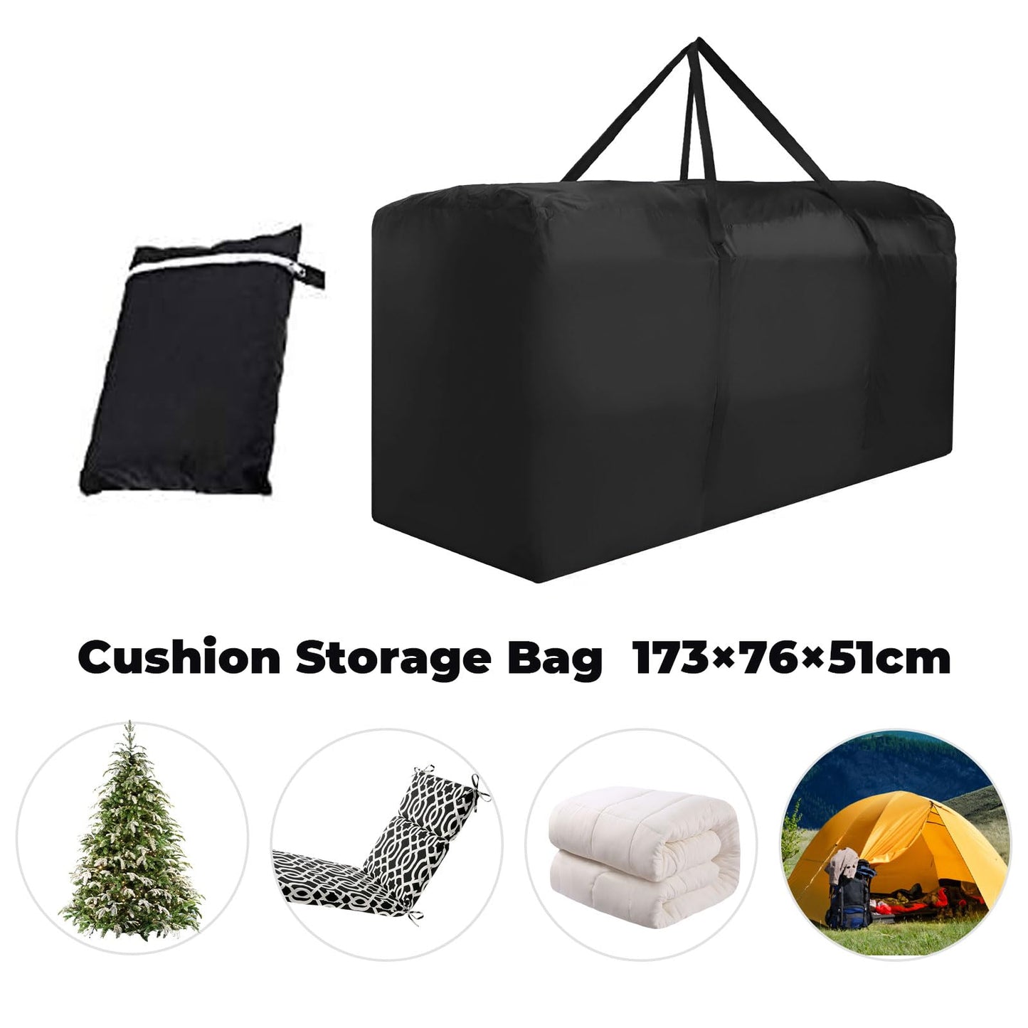 Patio Waterproof Extra Large Protective Zippered Outdoor Cushion Furniture Storage Bag with Handles, 68in L x 30in W x 20in H (1 Pack) - CookCave