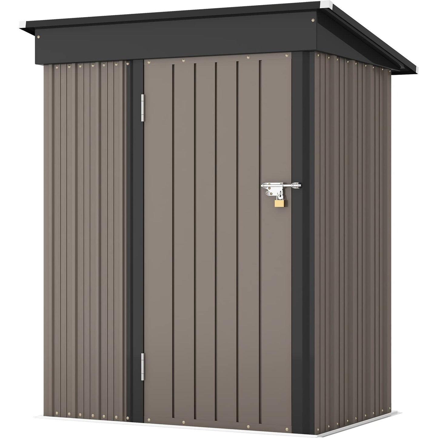Patiowell 5x3 FT Outdoor Storage Shed, Tool Shed with Sloping Roof and Lockable Door, Metal Shed for Backyard Garden Patio Lawn, Brown - CookCave