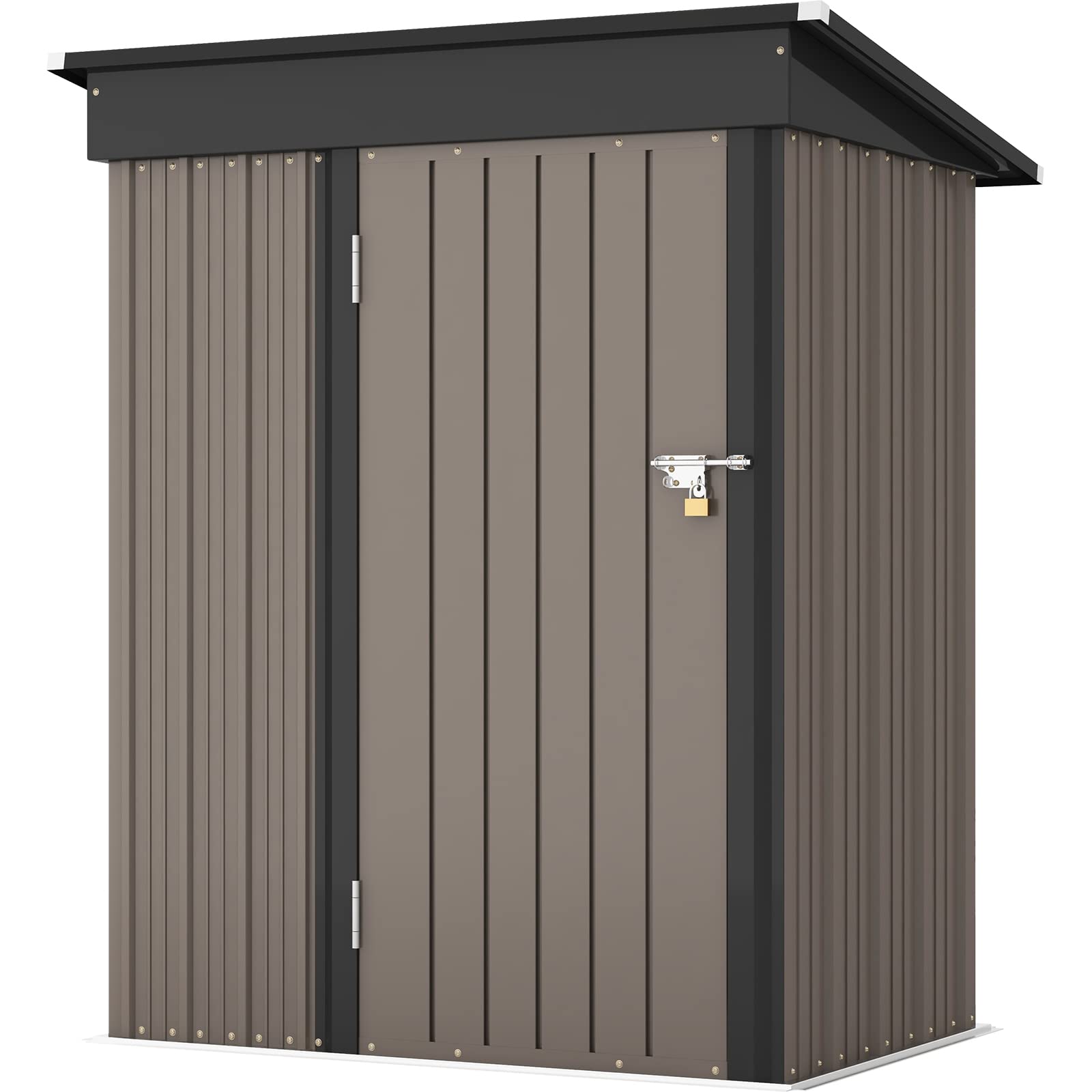 Patiowell 5x3 FT Outdoor Storage Shed, Tool Shed with Sloping Roof and Lockable Door, Metal Shed for Backyard Garden Patio Lawn, Brown - CookCave