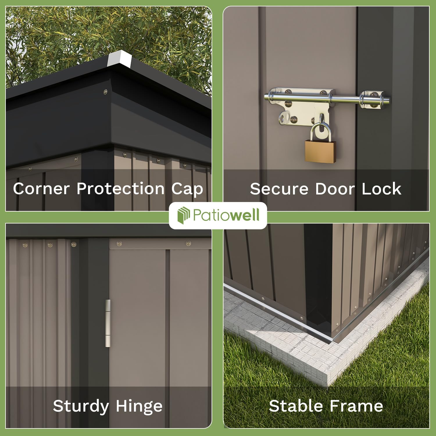 Patiowell 5x3 FT Outdoor Storage Shed, Tool Shed with Sloping Roof and Lockable Door, Metal Shed for Backyard Garden Patio Lawn, Brown - CookCave