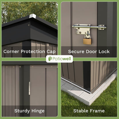 Patiowell 5x3 FT Outdoor Storage Shed, Tool Shed with Sloping Roof and Lockable Door, Metal Shed for Backyard Garden Patio Lawn, Brown - CookCave