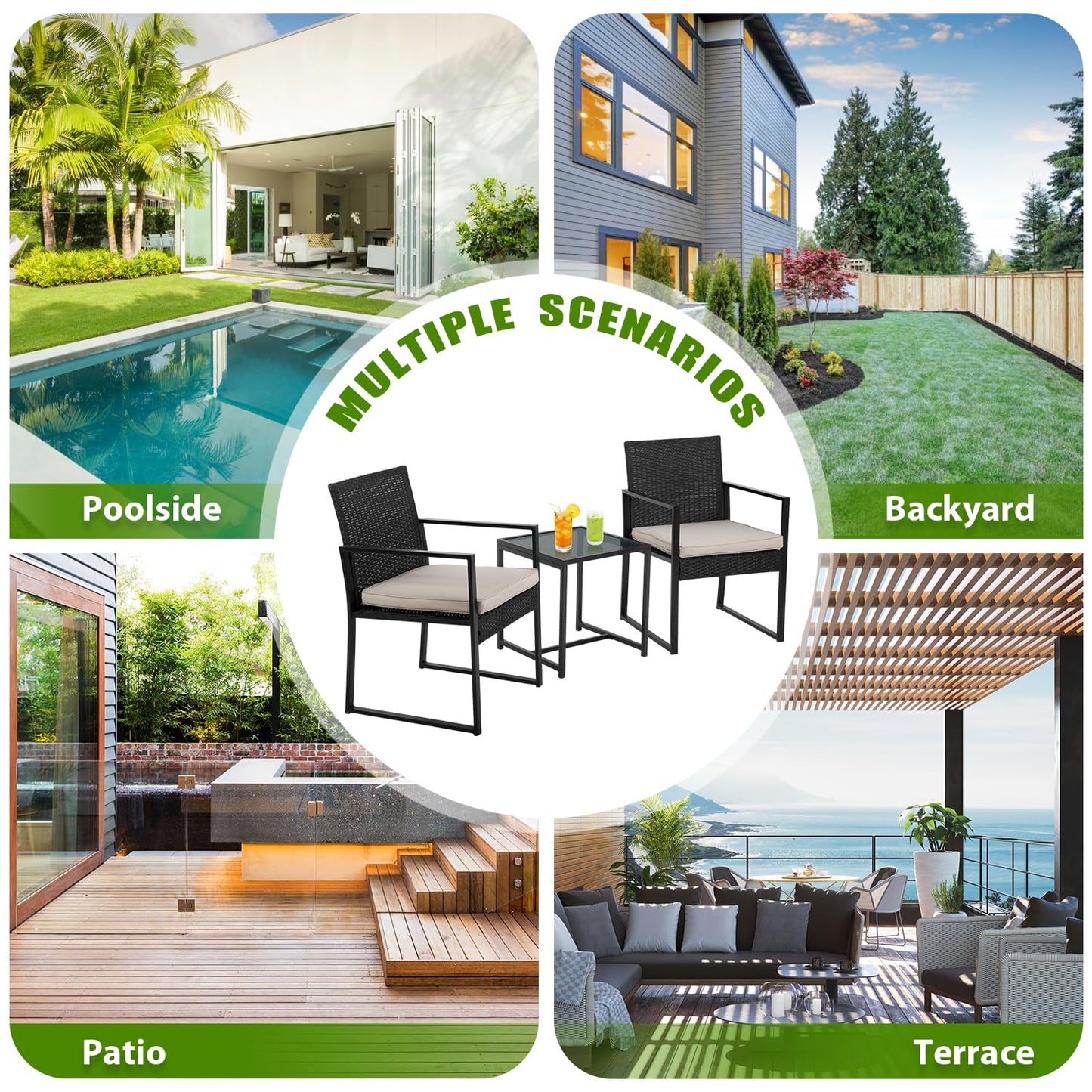 PayLessHere 3 Pieces Wicker Outdoor Furniture Rattan Patio Furniture Set Patio Chairs Balcony Chairs with 2 Outdoor Chairs Coffee Table Cushions for Poolside Balcony Bar Garden,Khaki - CookCave